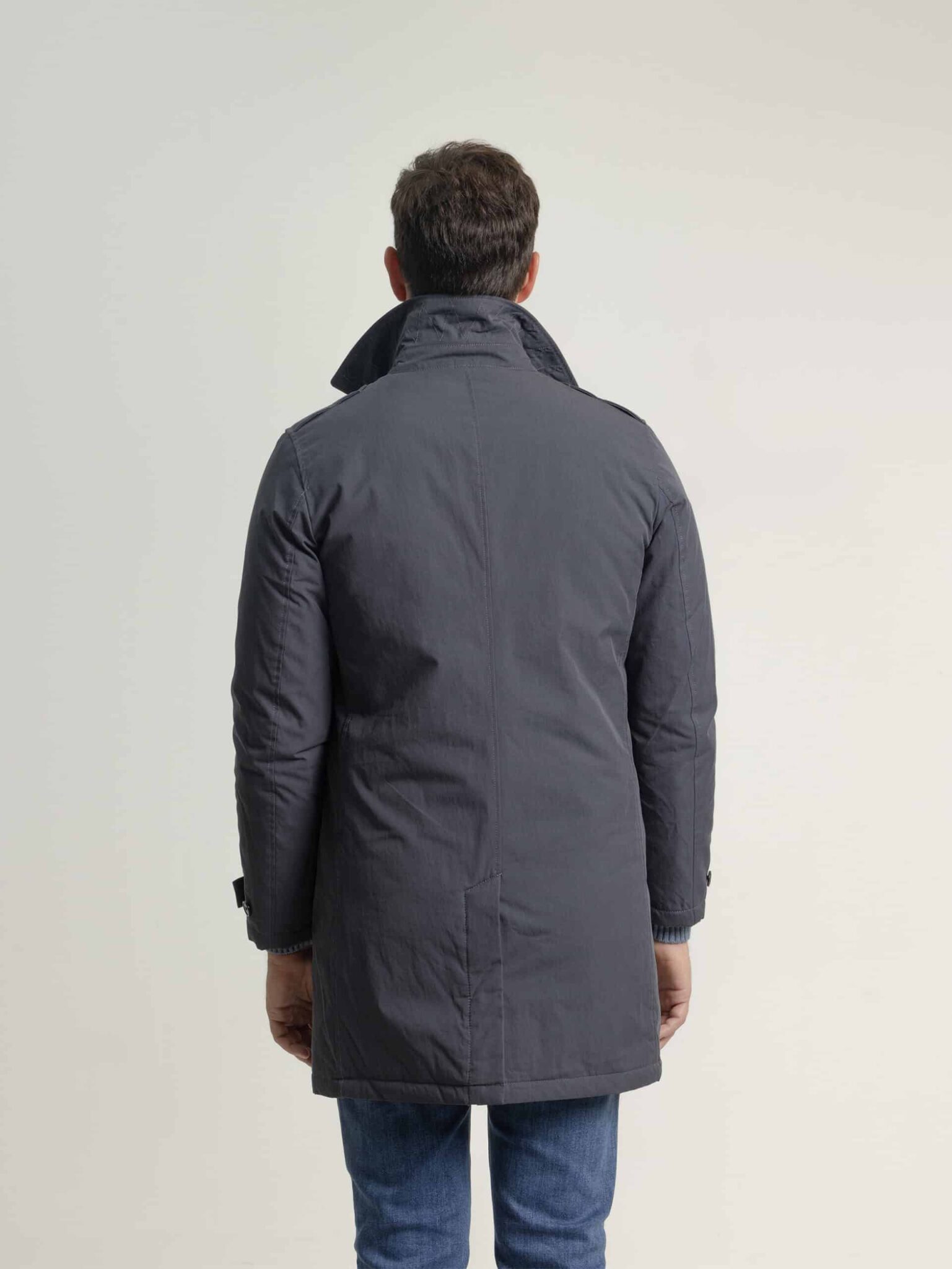 PuroEgo Abrigo Gris Pizarra Trench Doble Botonadura — Hombre