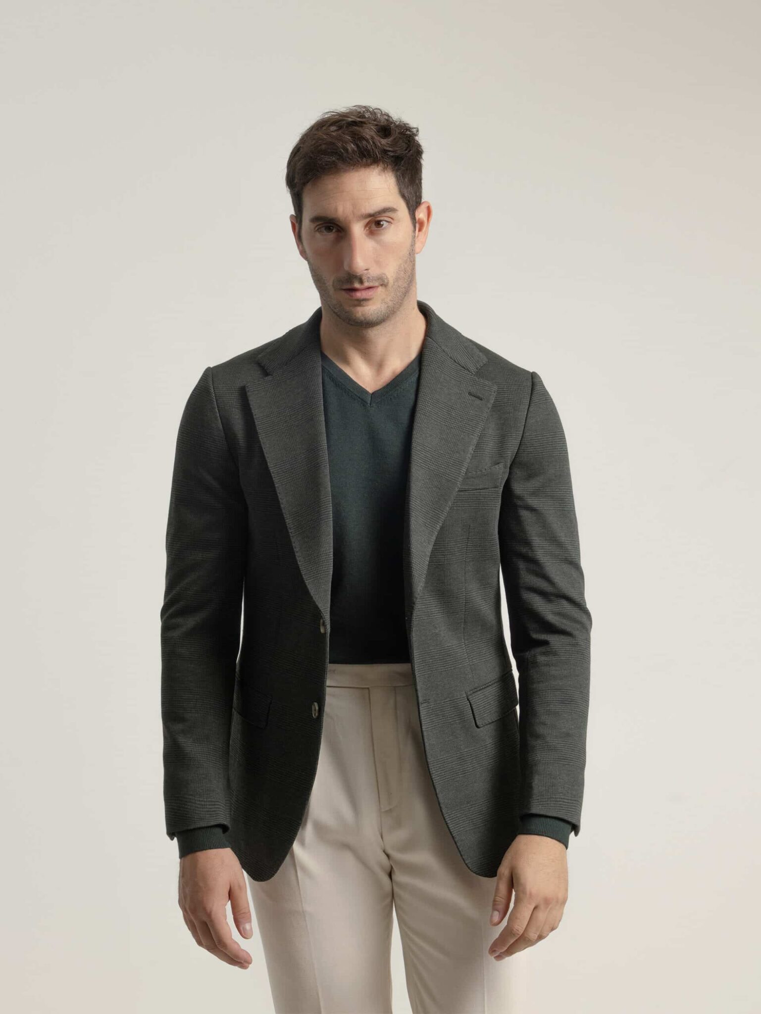 Blazer verde con patrón príncipe de gales, dos botones y solapa de muesca PuroEgo