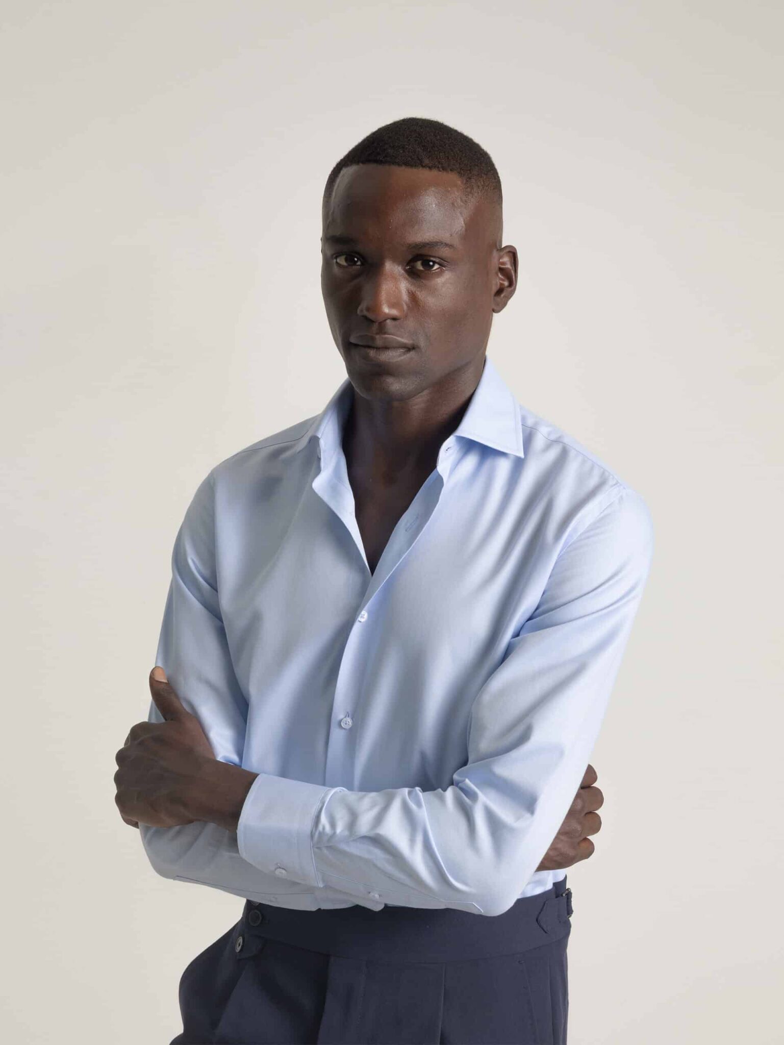 PuroEgo Camisa Celeste Slim Fit Cuello Italiano — Hombre